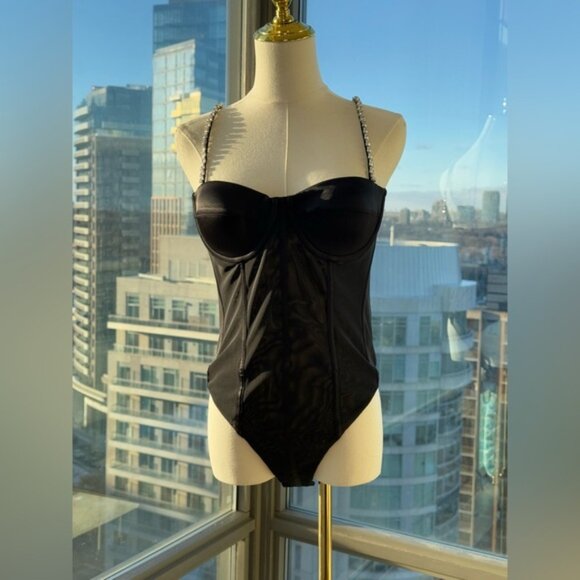 🆕 REBECCA VALLANCE 🧿 NWOT Eclipse Bodysuit, Black Mesh, Star Jewels, Sz US 6 - Picture 11 of 15